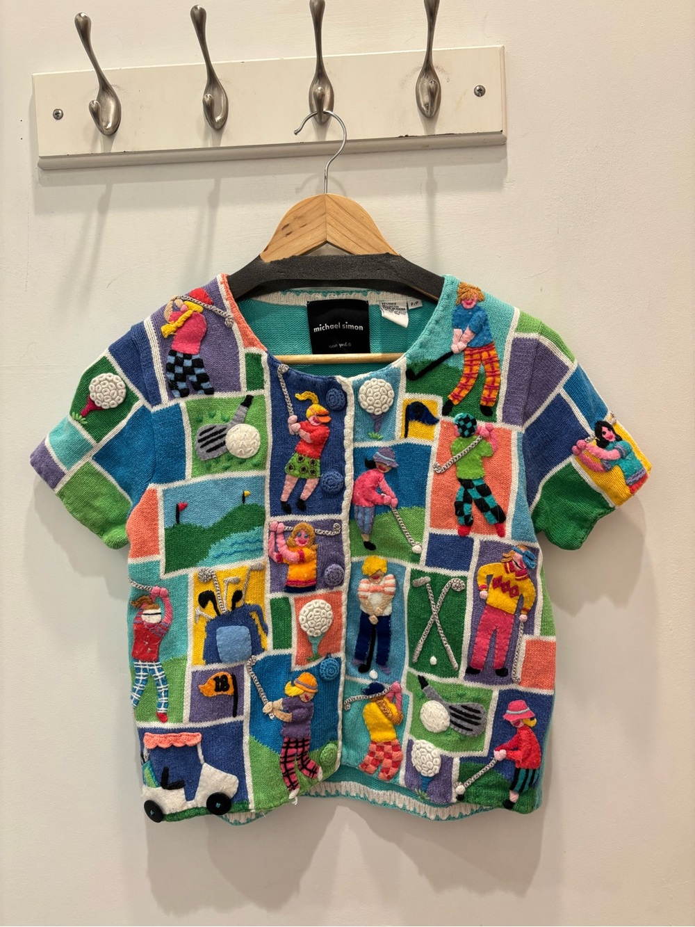 Michael Simon Multicolor Short-Sleeve Patchwork Golf Sweater